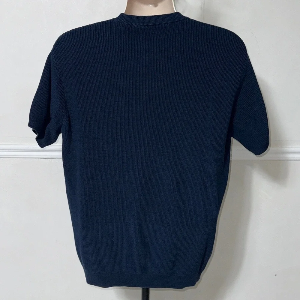 Zara Man Navy Blue Ribbed Short Sleeve Knit Crew‎ Neck Sweater Size Medium